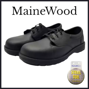 Mainewood Mens DS-838 Steel-Toe pure Black Safety rubber shoes with lace