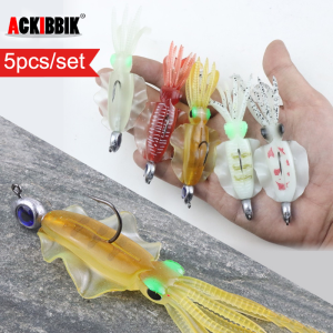 Ackibbik 5pcs/set Squid Jigs Lure Hooks Fishing Saltwater Squid Lures Trolling Artificial Rigged Bait with Hook Octopus Jig