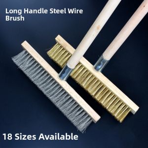 Long Handle Steel Wire Brush Large Size Rust Removal Algae Removal Outdoor Cement Floor Cleaning Tool Garden Yard Iron Brush
