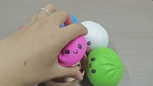 Cute Rainbow Glitter Siopao Squishy Toy Portable Slime Fidget Toy Soft Stress Relief Squeeze Sensory Gift