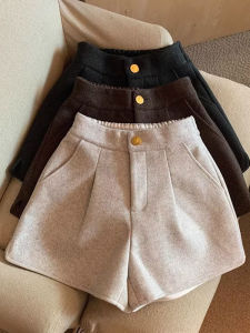Black Woolen Loose Pants Female Fall and Winter Small Outwear High Waist A- line Shorts Thick Boots Elastic Waist Pants