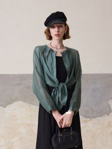 MSLAN Spring Summer Lightweight Relfaxed Outdoor Airy Feel Shirt Tie Knot Short Sleeve Womens Business Casual Fashion Shirt