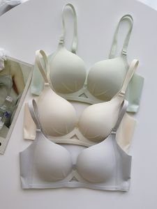 Womens Wireless Bra Gathered Upgrade Cup Seamless Comfortable Underwear Fixed Strap V-Neck mid Thick Three Quarter Cup