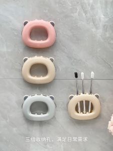 Bear Toothbrush Holder Punch Free Hanging Toothbrush Rack Cute Suction Cup Holder Organizer