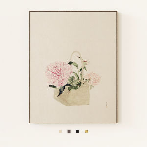 Modern Chinese Style Peony Artistic Living Room Decorative Painting Large Size Entrance Wall Artwork with Frame PS Material