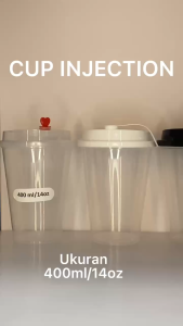 【DUS】Cup Injection 14oz 400ml Datar Reusable / Gelas Plastik Tebal Thinwall + Tutup Anti Tumpah 14oz 400ml
