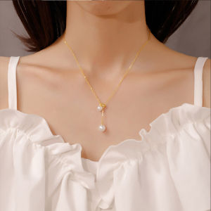 สร้อยคอไข่มุกสีเทาออลูมิเนียมไททาเนียมแบบปรับได้ แฟชั่นเรียบง่าย ดีไซน์ไม่ซ้ำใคร สร้อยคอโซ่กระดูกไหปลาร้าระดับไฮเอนด์