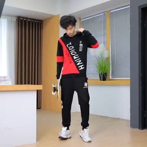 เสื้อฮู้ดแฟชั่น ผู้ชาย สีเย็บคู่ เสื้อฮู้ดตัวอักษรสบาย ๆ hoodies ขนาดบวก คลาสเสื้อ