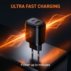 45W Dual Port Fast Charger EU US Plug PD QC 3.0 Type C USB A Wall Charger Adapter for Phone Laptop Travel