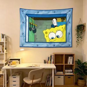 Potdemiel | SpongeBob SquarePants Bạch Tuộc Anh Trai Potdemiel Tấm Thảm Hoạt Hình Dễ Thương Polyester Vải Treo Trang Trí Cho Phòng Ngủ Trang Trí Treo Tường