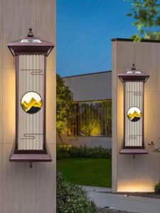 Solar Powered Outdoor Wall Lamp Waterproof Chinese Style Super Bright Column Light for Courtyard Villa Balcony Hanging Lamp