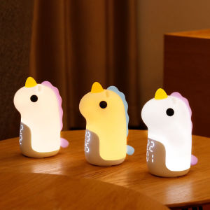 New unicorn Led alarm clock night light 7 color temperature with clock/alarm clock USB rechargeable night light bedroom room bedside decoration Childrens alarm clock birthday gift