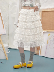 Unifree | White Lace Maxi Skirt with Layered Ruffles