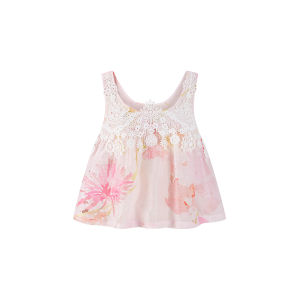 XIAOLI | Spring New Elegant Romantic Pink Floral Lace Womens Tank Top