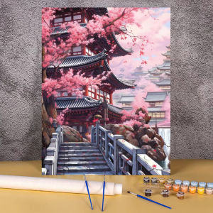 BILIBILI | Chinese Building DIY Paint By Numbers Complete Kit Landscape Acrylic Paint 40*50 Canvas Picture Wall Paintings Crafts for Adults