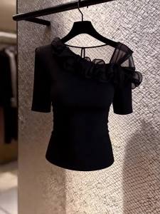 French Design Black Lace Blended Top Big Size Slim Fit