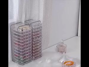 double one | Clear Jewelry Storage Box Plastic Bracelet Necklace Earring Jewelry Organizer Box Rectangular Container with Portable Small Case