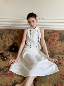 XXNING French Shirt Collar Vest Skirt Set Womens Slimming Stylish Autumn Outfit Two-Piece Set Age-Defying Flared Skirt