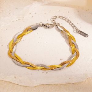 anenjery | ANENJERY 316L Thép Không Gỉ Ba Màu Tay Bện Vòng Cổ Cuba Dây Chuyền Dành Cho Nữ Hình Học Cổ Điển Trang Sức Dự Tiệc