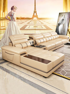Modern Simple Leather Sofa First Layer Cowhide Small Apartment Living Room Multi-Functional New Smart Leather Art Concubine Corner