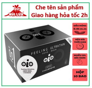 Bao cao su siêu mỏng Olo Đen Siêu mỏng nhiều gel bôi trơn kéo dài thời gian quan hệ hương vani Feeling Ultrathin - Hộp 10 bao