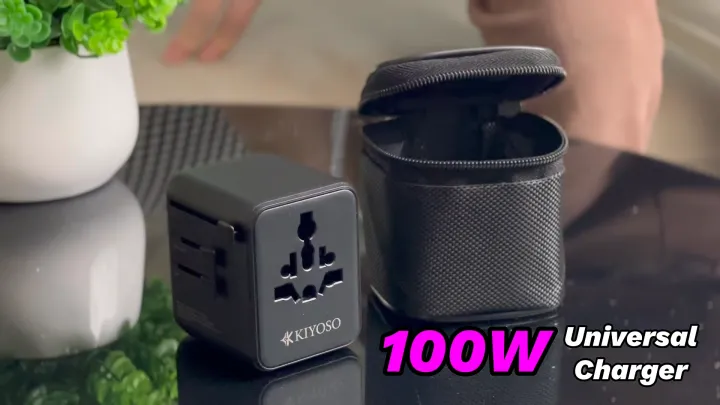 KIYOSO 100W Universal Travel Adapter International Plug 2500W 2 Type-C Fast Charging 2 USB Charger US UK China Japan Aus