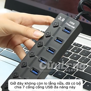 Hub Chia Cổng USB Trung Tâm 3.0 Type-C – Bộ chia USB OTG chuyển đổi có công tắc nguồn Led - Tốc độ cao 5Gbps