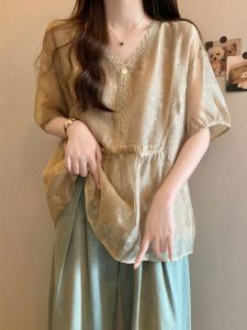 Áo Sơ Mi Ren Voan Tay Ngắn Phong Cách Pháp Dáng Đẹp