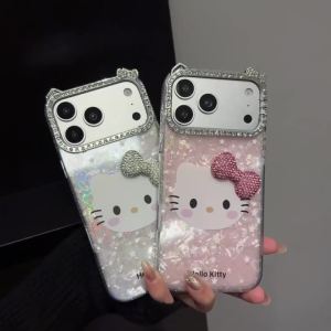 Sanrio | 3D Stereoscopic Cute Cartoon Sanrio Hello Kitty Bling Glitter Phone Case For iPhone 17 16 15 14 13 Pro Max Shockproof Hard Cover