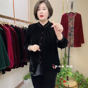 Fall Winter Large Size Silk Velvet Open Cardigan Outerwear for Middle-Aged And Elderly Women Elegant Age-Defying Chinese Style