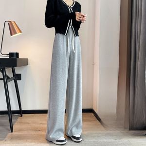 YAMIANNV | Quần ống rộng dày lót lông cừu thường ngày cho nữ cỡ lớn mùa thu đông quần thể thao rộng rãi thoải mái dài đến mắt cá chân