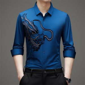 Mens casual long-sleeved shirt Dragon featuring shirt Anti-fading 3d cutting fashion shirt