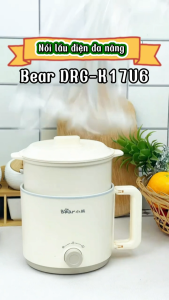 Nồi điện đa năng 1.7L Bear DRG-K17U6 Công suất 600W Kèm Lồng Hấp Cho 1-2 người ănGấp Gọn Tay Cầm BH 18 Tháng
