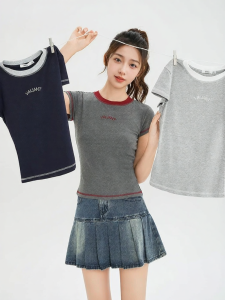 SANFU | Slim Fit Partially Color-blocked Round Neck T-shirt