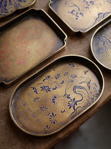 Antique Hand-Painted Copper TrayBronze Tea TrayDry Foaming TableCarved Sòng-Style Tea AccessoriesChinese Traditional Handmade