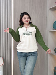 American Style Sweatshirt Jacket Women Spring Autumn plus Size Polo Collar Patchwork Half Zip Hooded Shoulder Insert Slimming Top