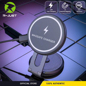 R-JUST Magnetic Wireless Car Charging Mount Compatible with MagSafe Designed 15W Fast Charging Magnetic Car Phone Mount Foldable Invisible Dashboard for iPhone 14/13/12