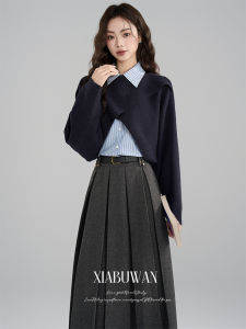 Summer Not Late Knitting Blouse with Shirt Skirt Three-Piece Set Womens Autumn and Winter Clothes Matching a Set of Fancy Suit