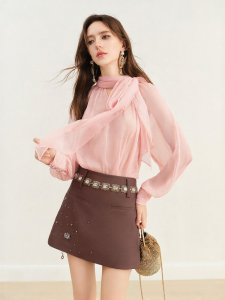 BADINA | Elegant French Style Silk Chiffon Shirt