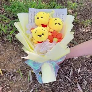 Cartoon Winnie the Pooh Plush Doll Toy Handmade Flower Bouquet Wedding Valentines Day Christmas Graduation Gifts