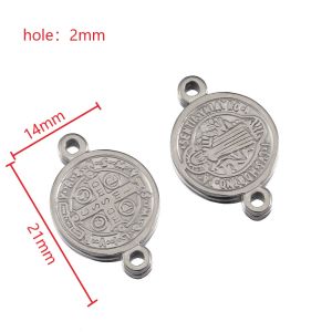 5pcs Stainless Steel Double Hole Embossed Round Pendant for DIY Necklace Bracelet Connector Religious Jewelry Making