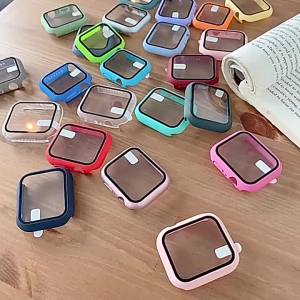 Tempered Glass+cover For Apple Watch 9 8 41mm 45mm 42mm 38mm PC bumper Screen Protector Case iWatch series 7 6 5 4 se 44mm 40mm