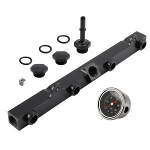 Black Aluminum Fuel Pressure Regulator Gauge Fuel Rail Kit Fit FOR HONDA K20 K20a K24 K24a RSX CIVIC SI INTEGRA EP3 with Gauge