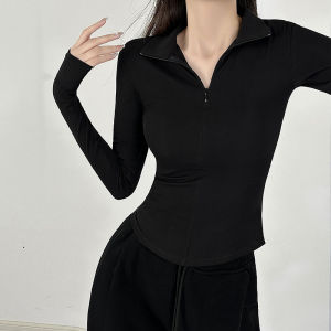 Slim Fit Long Sleeve V-Neck T-Shirt Womens Base Shirt Inner Wear Casual Cotton Polyester Blend Short Length Sweet And Spicy Style