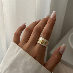 Stainless Steel Geometric Zircon Rings For Women Men Vintage Flower Leopard Print Hollow Waterdrop Finger Ring Party Jewelry