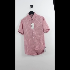 OKSTYLEE Kemeja Basic Salur Stripe Slimfit Lengan Pendek Pria Peach 1687