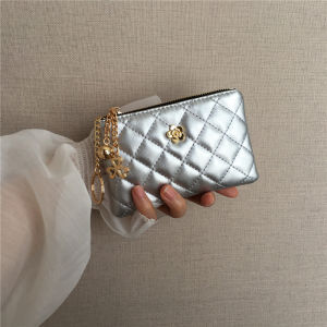 Wallet Women Long Thin Mobile Phone Bag New ID Card Holder Camellia Rhombus Zip-up Coin Pocket All-Match Clutch