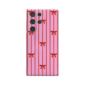 Potdemiel | Pink & Red Bow Pattern Phone Case for Samsung Galaxy S25 Ultra S24 S23 Ultra plus Glossy Double-layer Protective Back Cover