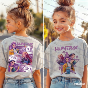 Kpop Demon Hunters Parent Child Short Sleeve T-shirt Kpop Demon Hunters Harajuku Casual Fashion Cotton Cosplay Kids Tshirt