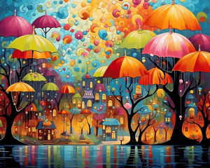 Jigsaw Puzzle Colorful Umbrella Tree Creative Fantasy Landscape Scenery For Adults Family Fun Relaxing Brain Teaser Gift
